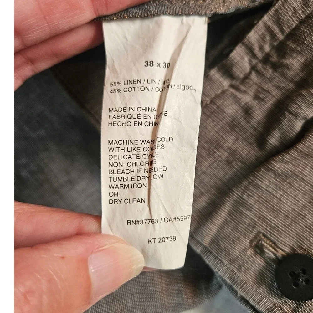 Perry Ellis Modern Fit Linen Cotton Blend Pants Brown Grey Mens 38x30